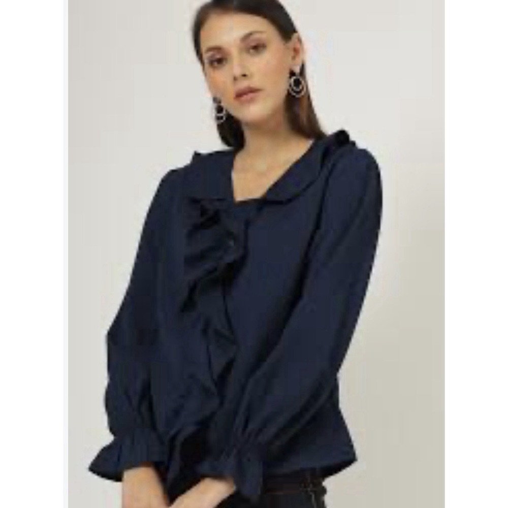 Lauren Ralph Lauren Ruffled Provence Blouse Women's Plus Size 1X Navy  NWT VTG
